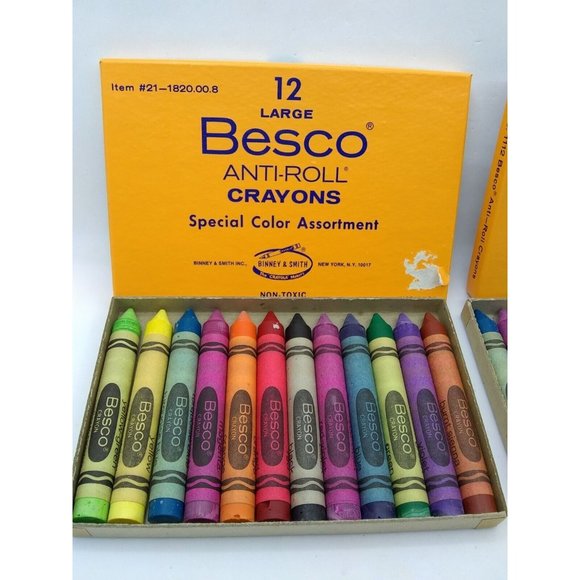 VTG New 2 Boxes Besco #21 Binney Smith anti-roll Large crayola type Crayons - Picture 4 of 6